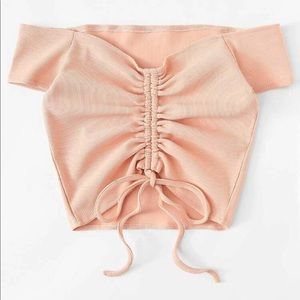 Drawstring Ruched Rib Knit Crop Top